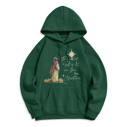 Christmas Star Themed Fleece Lined Polyester Hoodie