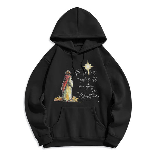 Christmas Star Themed Fleece Lined Polyester Hoodie