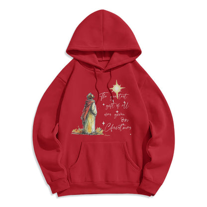 Christmas Star Themed Fleece Lined Polyester Hoodie