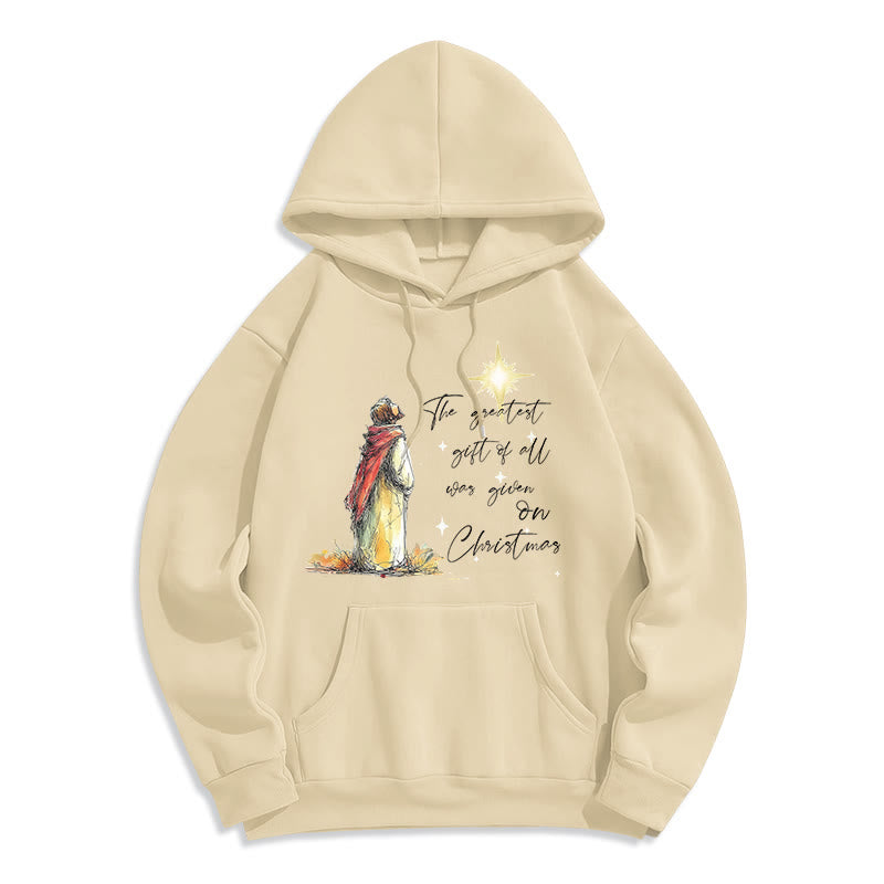 Christmas Star Themed Fleece Lined Polyester Hoodie
