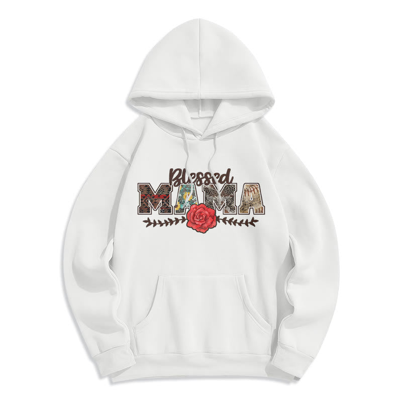 Blessed Mama & Rose Graphic Fleece Lined Polyester Hoodie