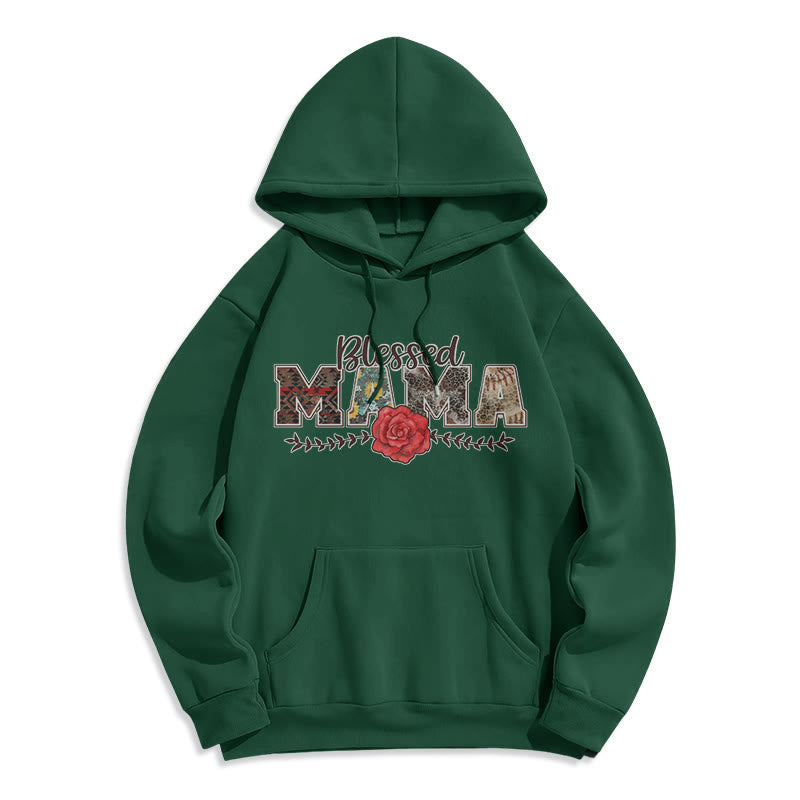 Blessed Mama & Rose Graphic Fleece Lined Polyester Hoodie