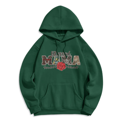 Blessed Mama & Rose Graphic Fleece Lined Polyester Hoodie
