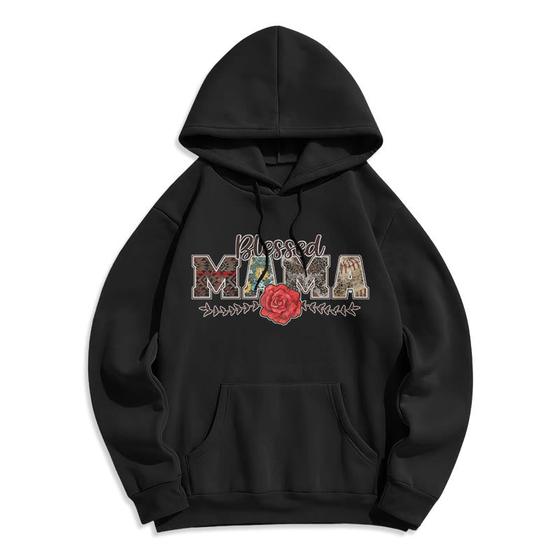 Blessed Mama & Rose Graphic Fleece Lined Polyester Hoodie