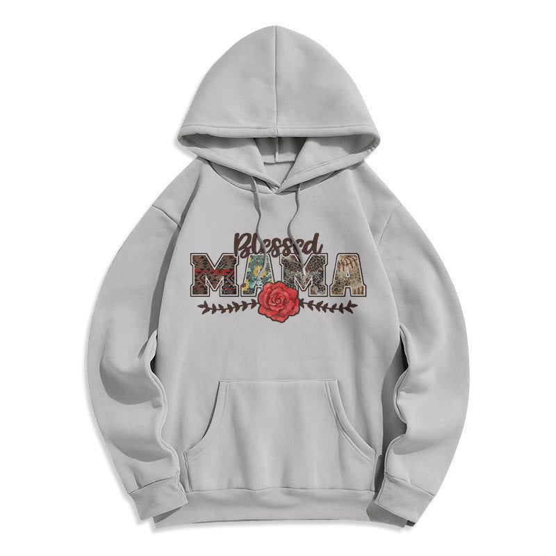 Blessed Mama & Rose Graphic Fleece Lined Polyester Hoodie