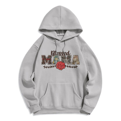 Blessed Mama & Rose Graphic Fleece Lined Polyester Hoodie