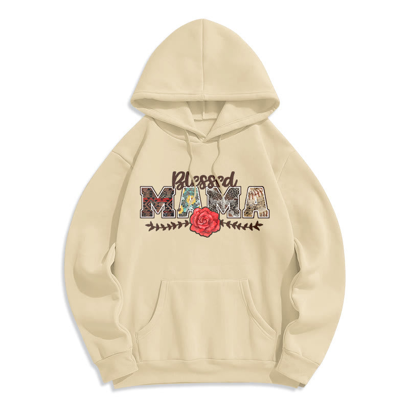 Blessed Mama & Rose Graphic Fleece Lined Polyester Hoodie