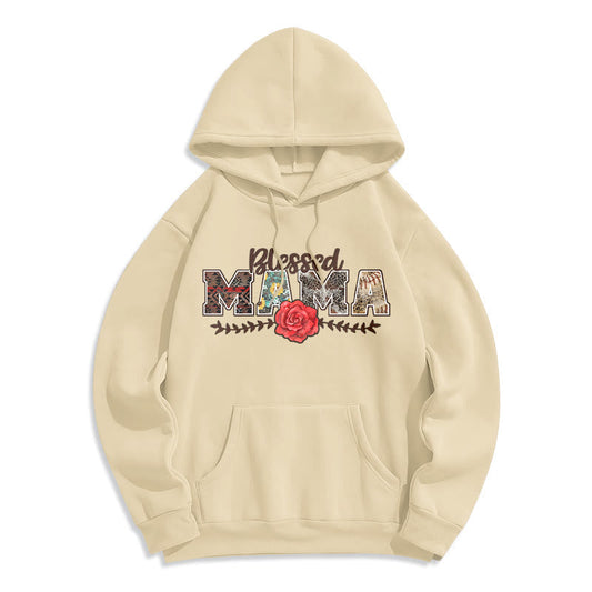 Blessed Mama & Rose Graphic Fleece Lined Polyester Hoodie