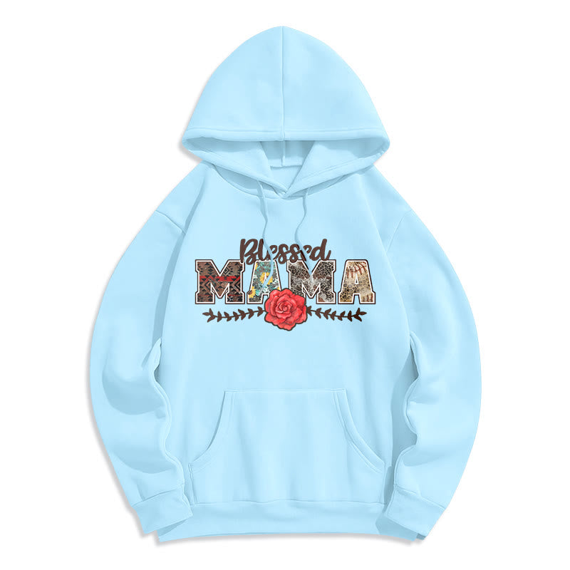 Blessed Mama & Rose Graphic Fleece Lined Polyester Hoodie
