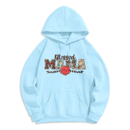 Blessed Mama & Rose Graphic Fleece Lined Polyester Hoodie