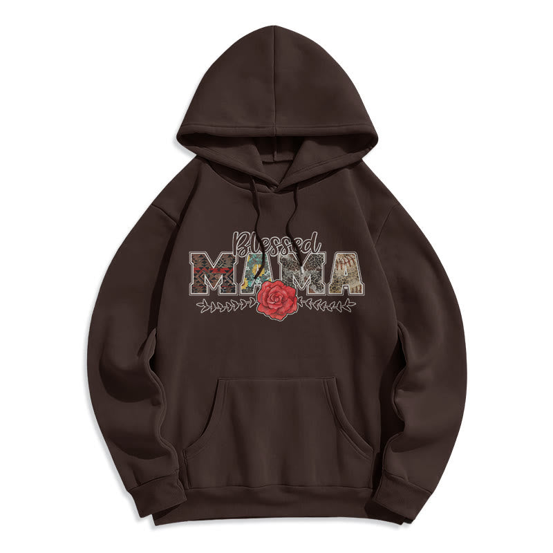 Blessed Mama & Rose Graphic Fleece Lined Polyester Hoodie