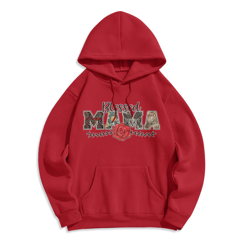 Blessed Mama & Rose Graphic Fleece Lined Polyester Hoodie