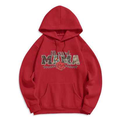 Blessed Mama & Rose Graphic Fleece Lined Polyester Hoodie