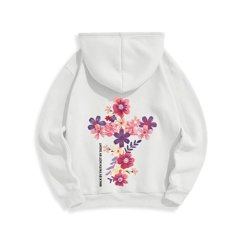 Jesus is the Light Floral Cross Faith Fleece Lined Polyester Hoodie