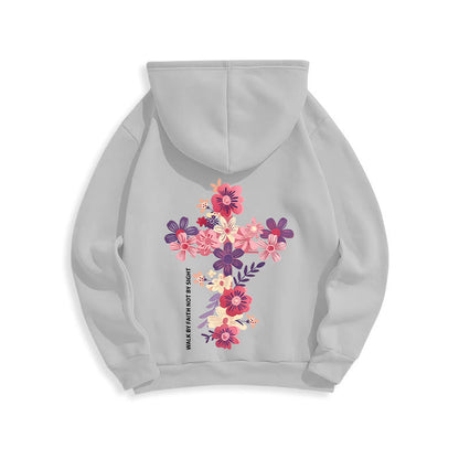 Jesus is the Light Floral Cross Faith Fleece Lined Polyester Hoodie