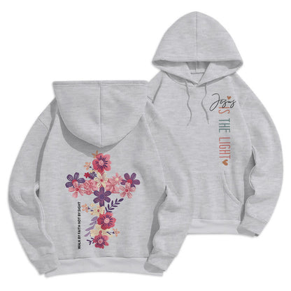 Jesus is the Light Floral Cross Faith Fleece Lined Polyester Hoodie