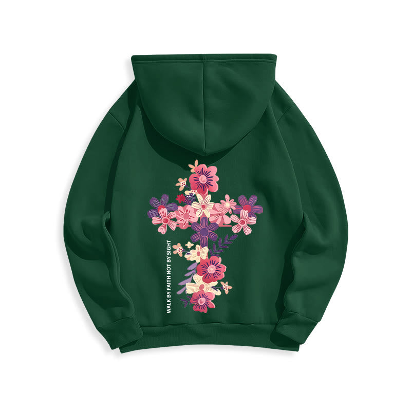 Jesus is the Light Floral Cross Faith Fleece Lined Polyester Hoodie