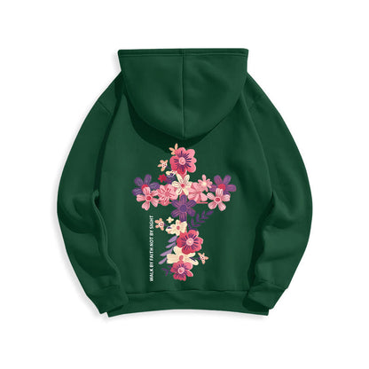 Jesus is the Light Floral Cross Faith Fleece Lined Polyester Hoodie