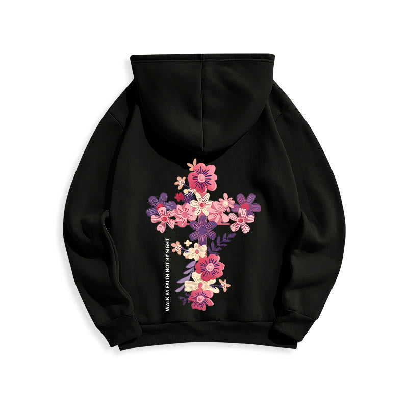 Jesus is the Light Floral Cross Faith Fleece Lined Polyester Hoodie