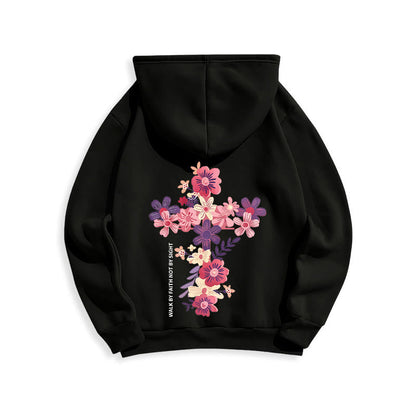 Jesus is the Light Floral Cross Faith Fleece Lined Polyester Hoodie