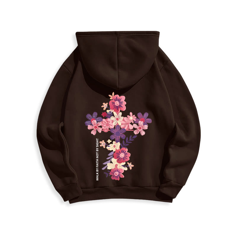Jesus is the Light Floral Cross Faith Fleece Lined Polyester Hoodie