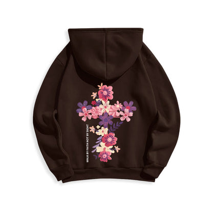 Jesus is the Light Floral Cross Faith Fleece Lined Polyester Hoodie