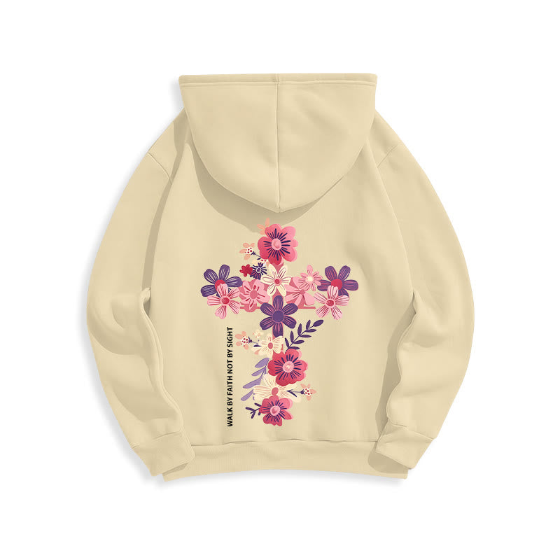 Jesus is the Light Floral Cross Faith Fleece Lined Polyester Hoodie