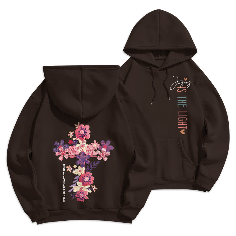 Jesus is the Light Floral Cross Faith Fleece Lined Polyester Hoodie