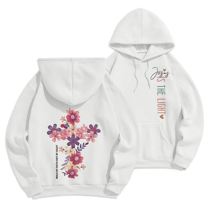 Jesus is the Light Floral Cross Faith Fleece Lined Polyester Hoodie