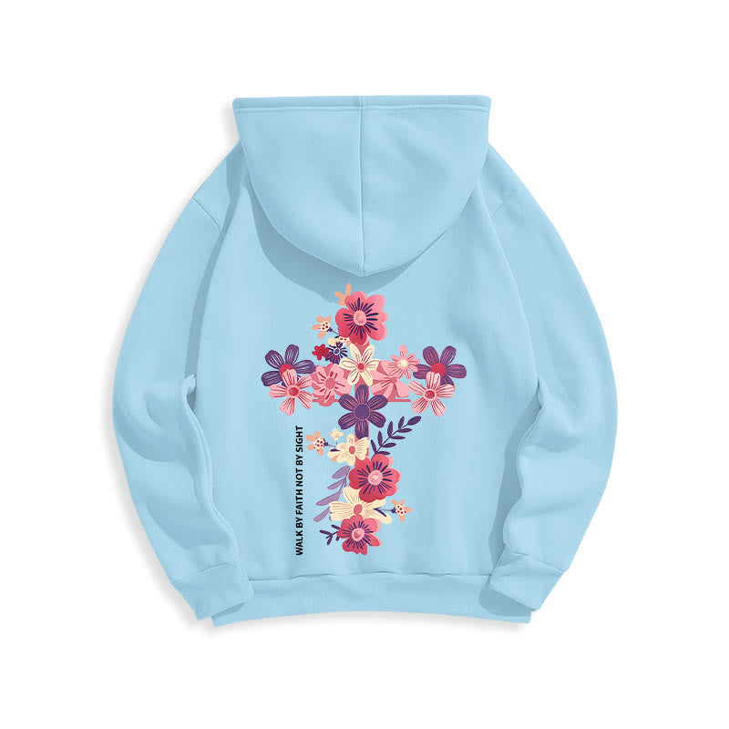 Jesus is the Light Floral Cross Faith Fleece Lined Polyester Hoodie