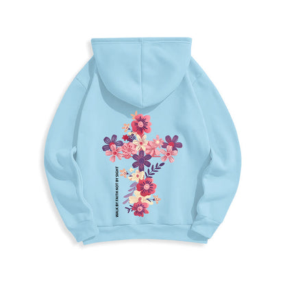 Jesus is the Light Floral Cross Faith Fleece Lined Polyester Hoodie