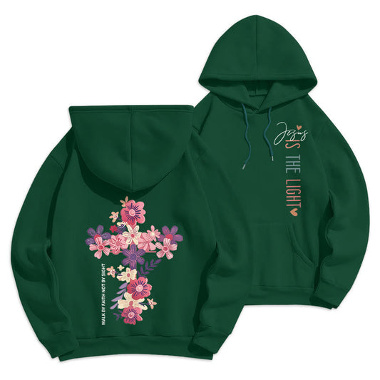 Jesus is the Light Floral Cross Faith Fleece Lined Polyester Hoodie