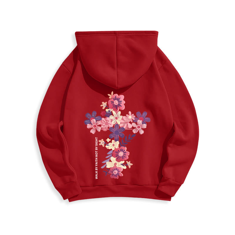 Jesus is the Light Floral Cross Faith Fleece Lined Polyester Hoodie