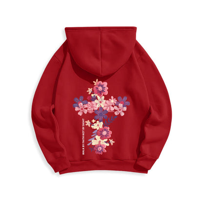 Jesus is the Light Floral Cross Faith Fleece Lined Polyester Hoodie