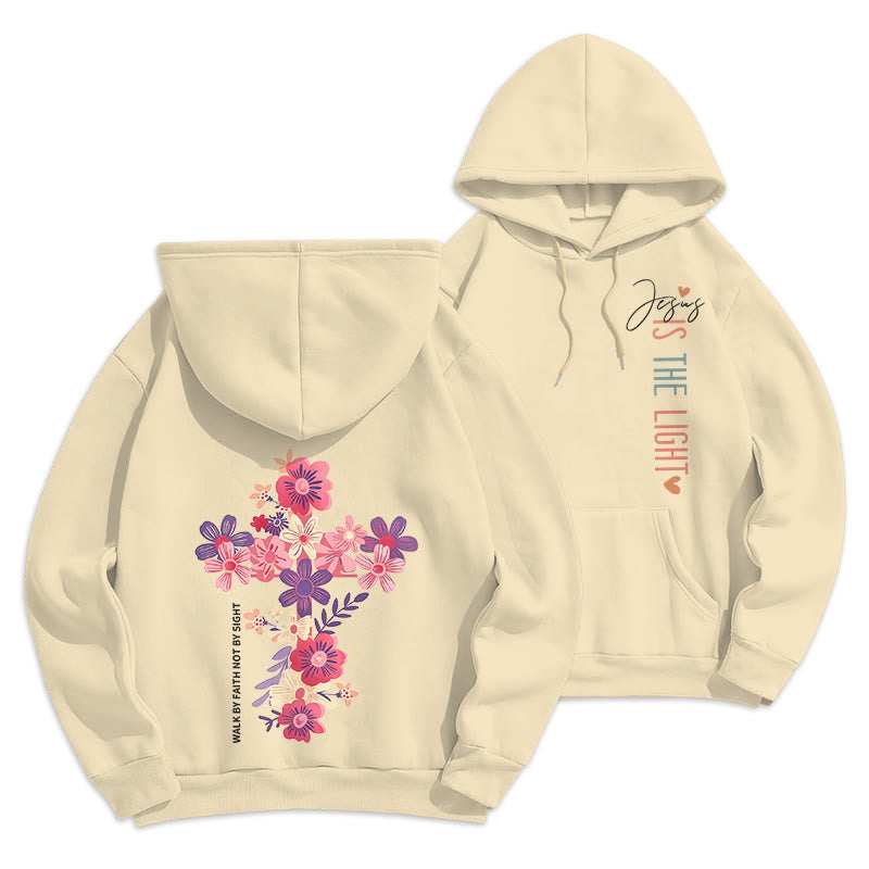 Jesus is the Light Floral Cross Faith Fleece Lined Polyester Hoodie