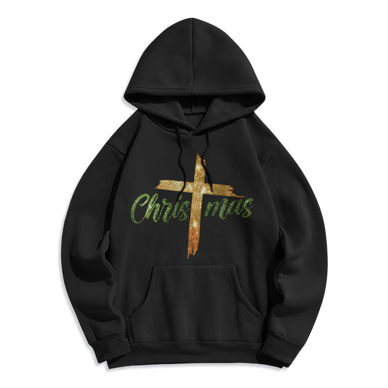 Christmas Cross Festive Fleece Lined Polyester Hoodie