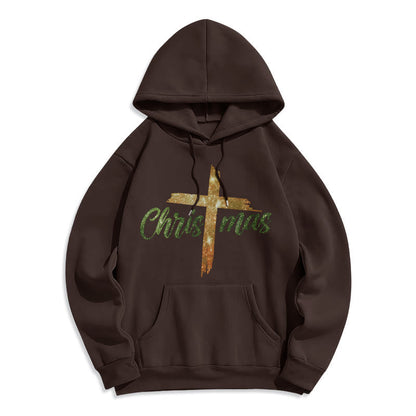Christmas Cross Festive Fleece Lined Polyester Hoodie