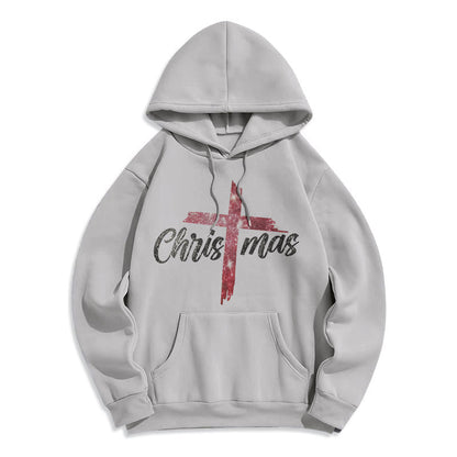 Christmas Cross Festive Fleece Lined Polyester Hoodie