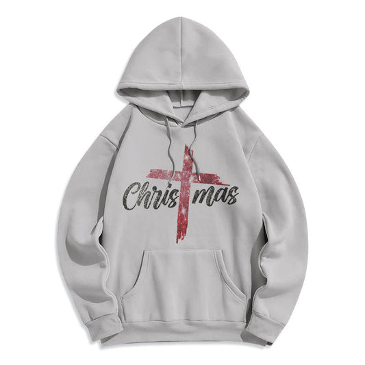 Christmas Cross Festive Fleece Lined Polyester Hoodie
