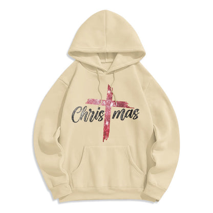 Christmas Cross Festive Fleece Lined Polyester Hoodie