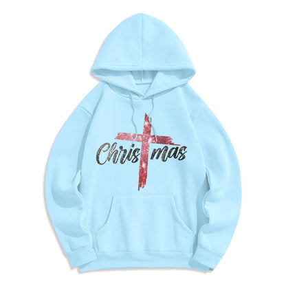 Christmas Cross Festive Fleece Lined Polyester Hoodie