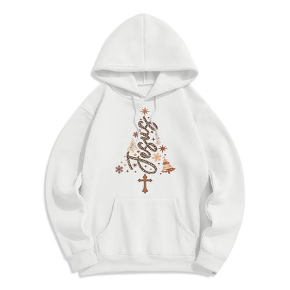Jesus Christmas Tree Faith Fleece Lined Polyester Hoodie