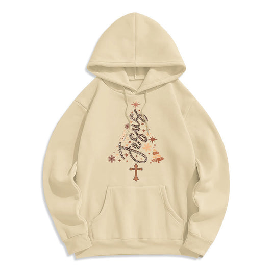 Jesus Christmas Tree Faith Fleece Lined Polyester Hoodie