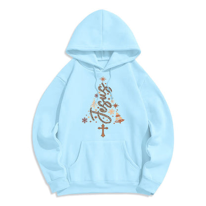 Jesus Christmas Tree Faith Fleece Lined Polyester Hoodie