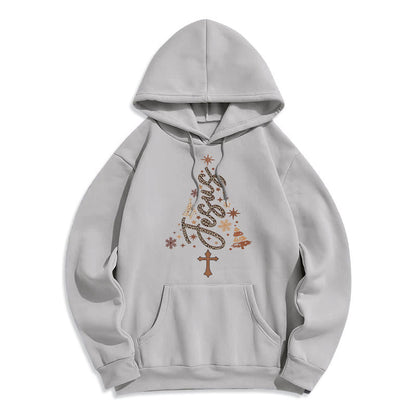 Jesus Christmas Tree Faith Fleece Lined Polyester Hoodie