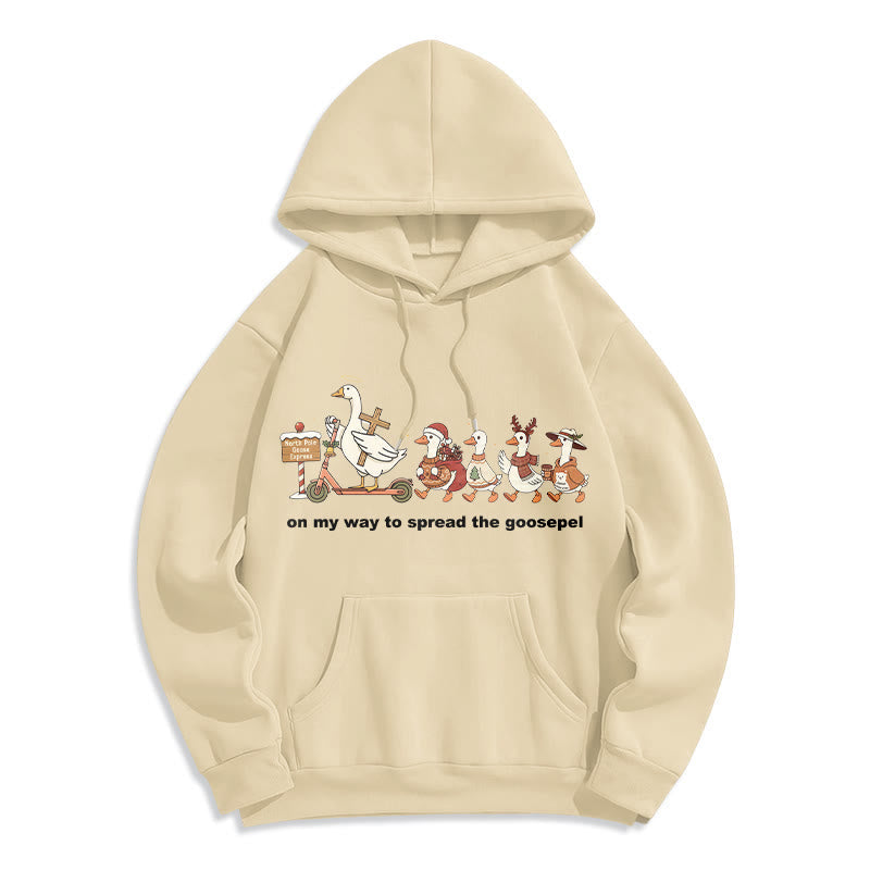 Playful Faith Christmas Fleece Lined Polyester Hoodie: Goospel Pun for Casual Outings