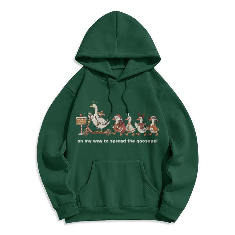 Playful Faith Christmas Fleece Lined Polyester Hoodie: Goospel Pun for Casual Outings