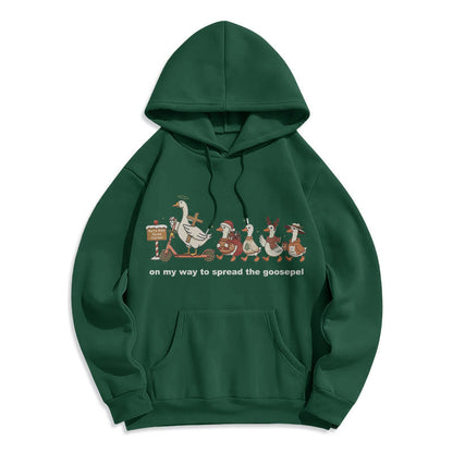 Playful Faith Christmas Fleece Lined Polyester Hoodie: Goospel Pun for Casual Outings
