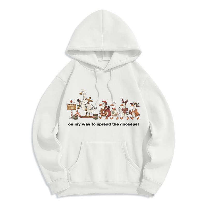 Playful Faith Christmas Fleece Lined Polyester Hoodie: Goospel Pun for Casual Outings
