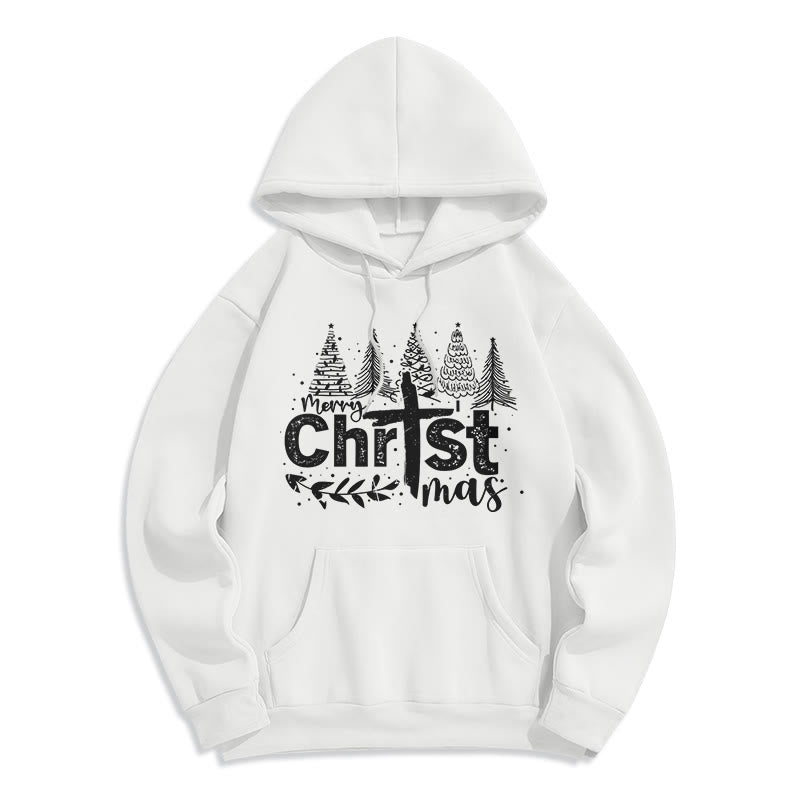 Cross Christmas Tree Faith Fleece Lined Polyester Hoodie